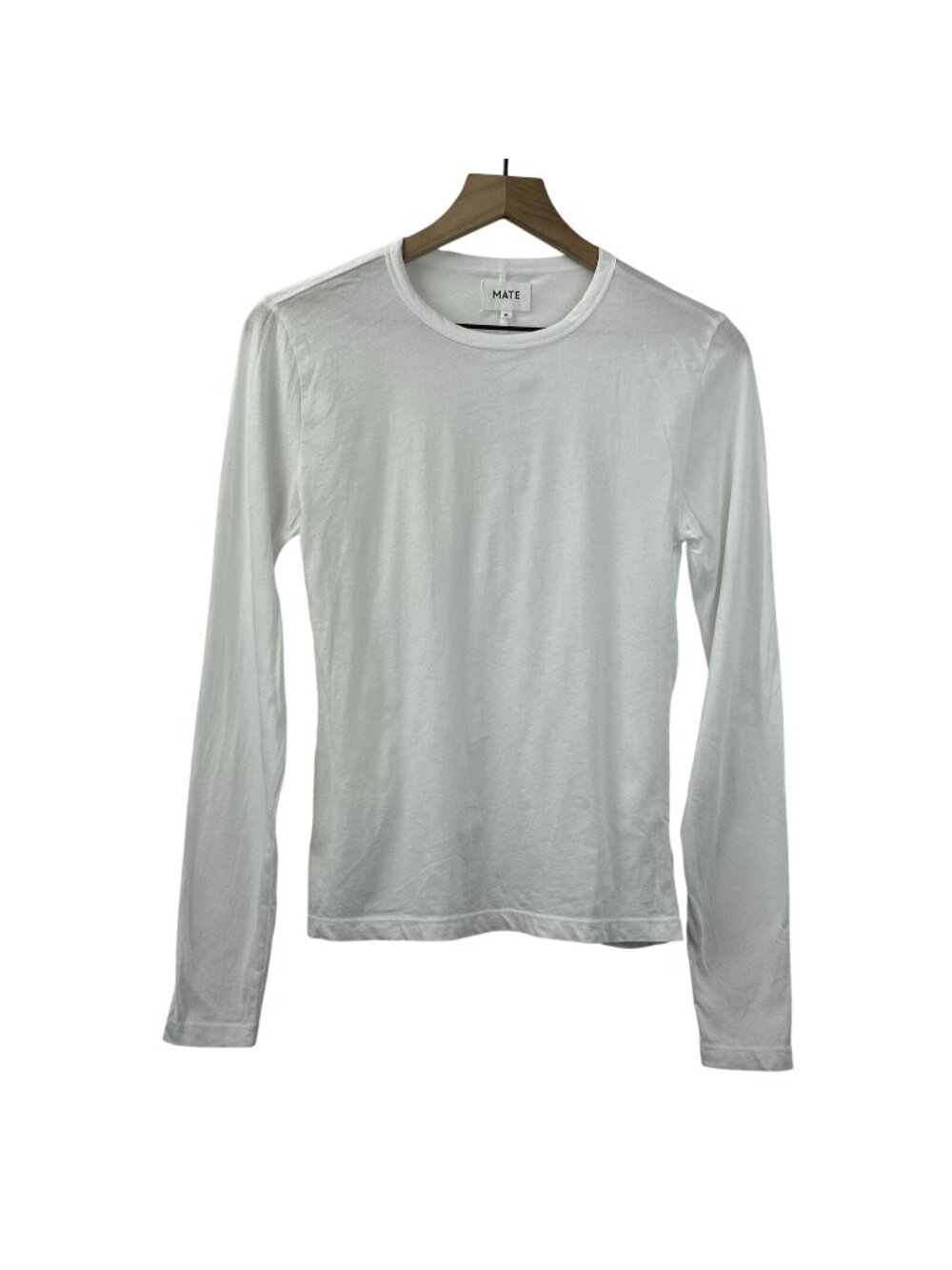 Mate The Label T-Shirt Long Sleeve Womens Sz M 100%Organic Cotton White Crewneck